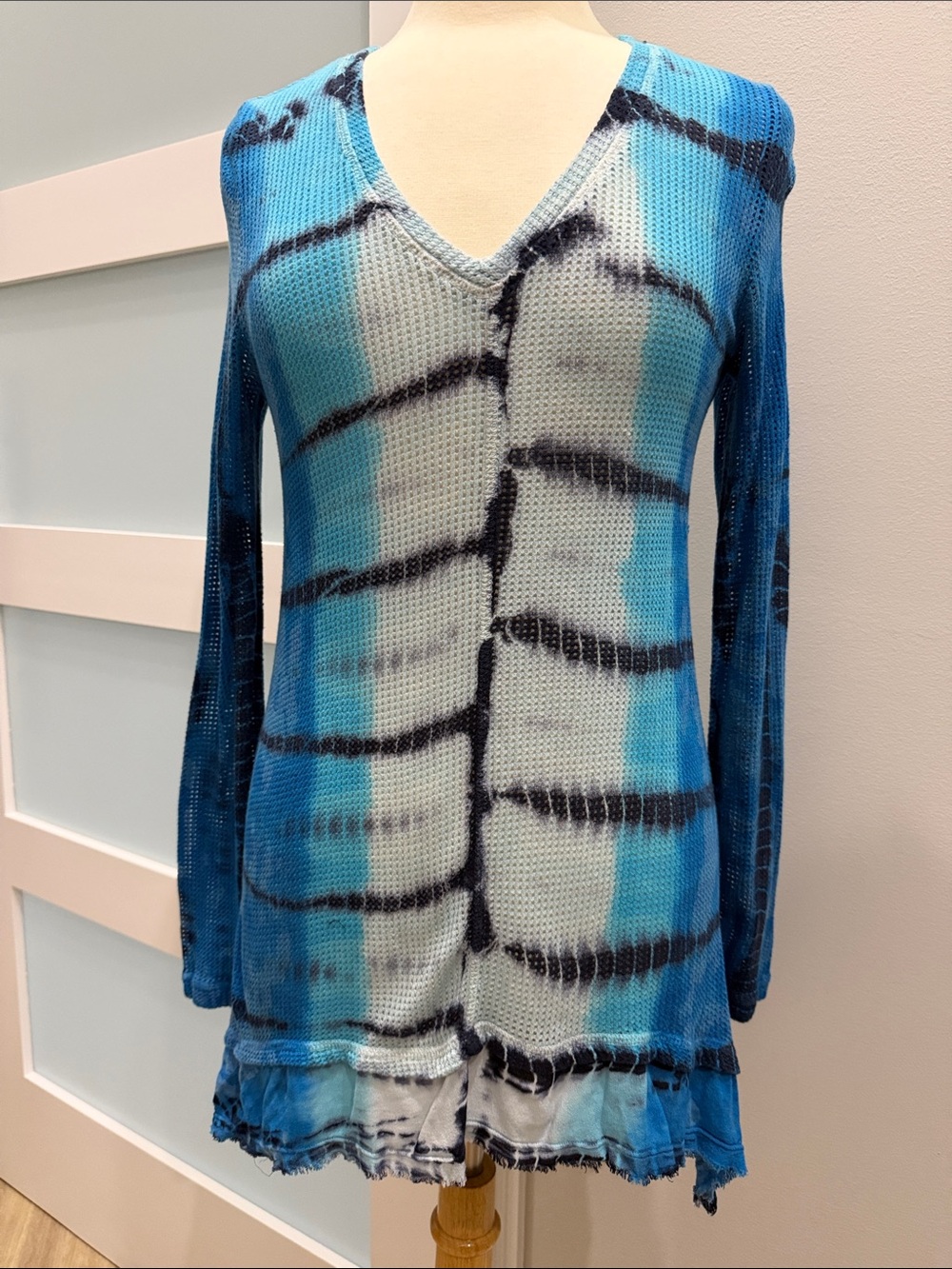 XCVI Blue and Black Tie-Dye V-Neck Swim Cover-Up